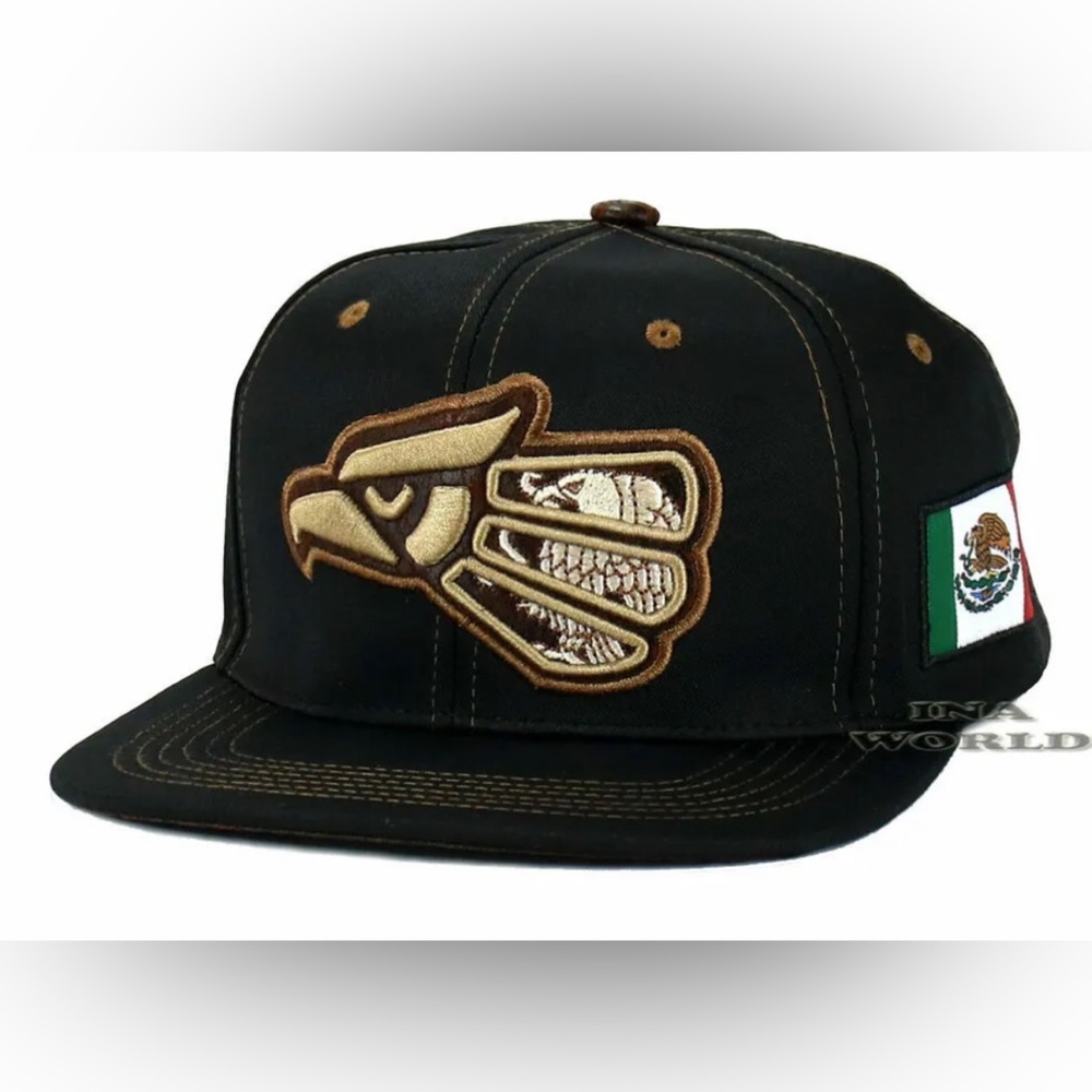 MEXICAN Hat Hecho En Mexico Golden Eagle Aguila Snapback Flat Bill Baseball Cap